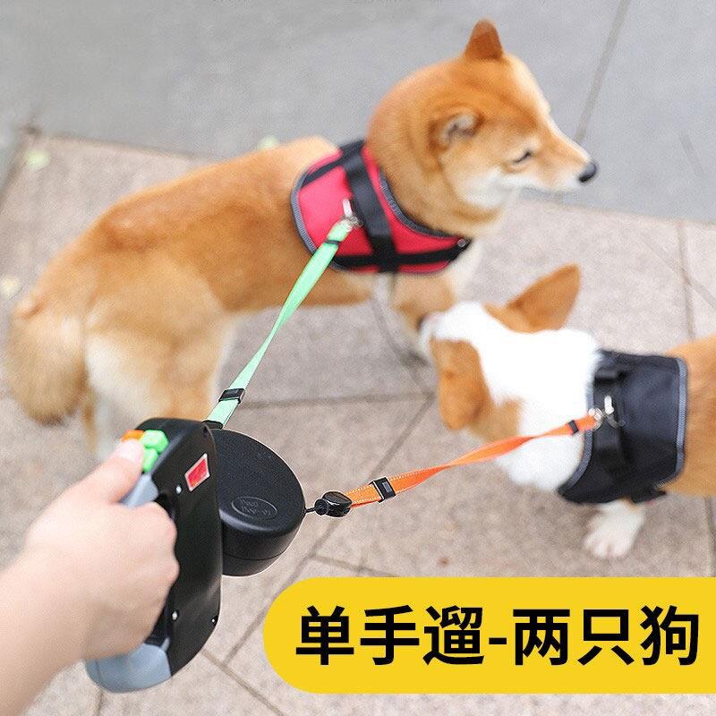 双切牵引绳自动伸缩带两狗牵引带两只猫两只狗两条狗一拖二多狗
