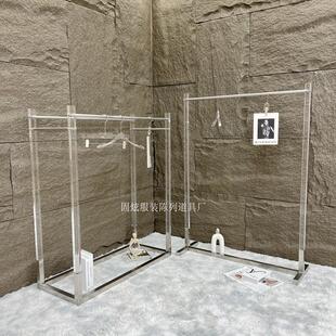 服装店展示架不锈钢压克力双杆挂衣架子落地式水晶陈列中岛架定制