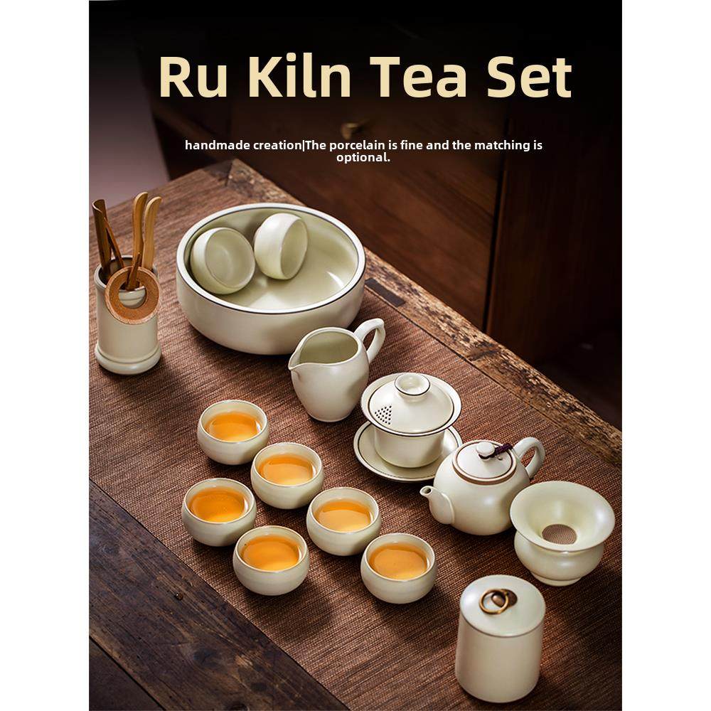 汝窑功夫茶具家庭可及豪华高端办公接待汝瓷开片陶瓷茶壶茶杯,餐饮具,功夫茶具,淘宝优惠券,粉丝福利购,淘宝优惠卷