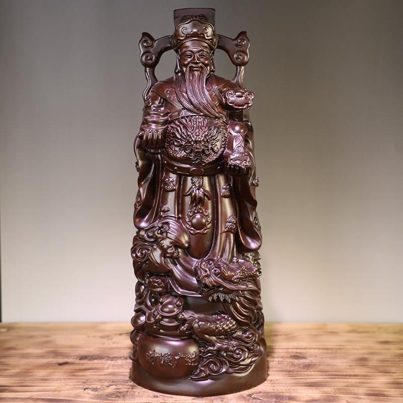 黑檀木雕文财神爷佛像摆件红木站龙财神爷客厅供奉实木雕刻工艺礼