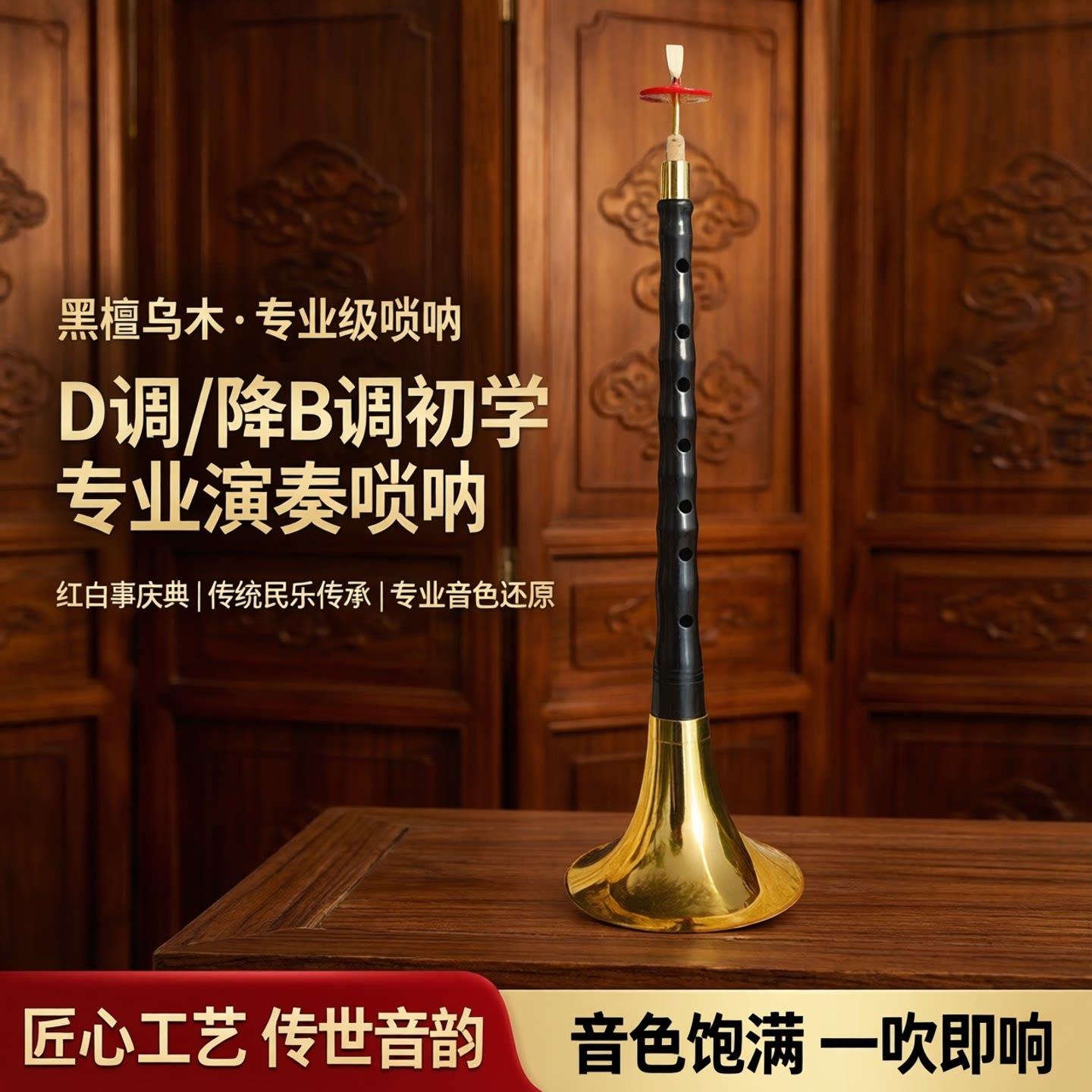 唢呐乐器全套黑檀乌木演奏锁呐D调降b调初学专业级红白事大中小号