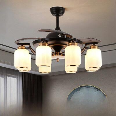 新中式客厅隐形扇灯家居灯餐厅茶室中式电吊灯扇吊灯