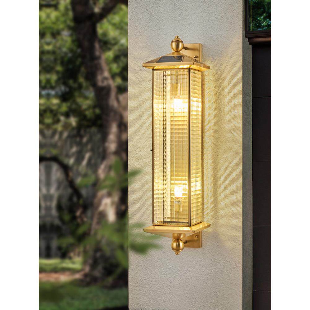 全铜太阳能户外壁灯防水别墅庭院灯背景墙花园室外大门两侧壁灯