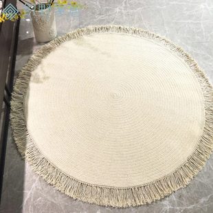 卧室轻奢欧式 手工打结羊毛地毯圆形客厅沙发日式 北欧纯色编织地垫