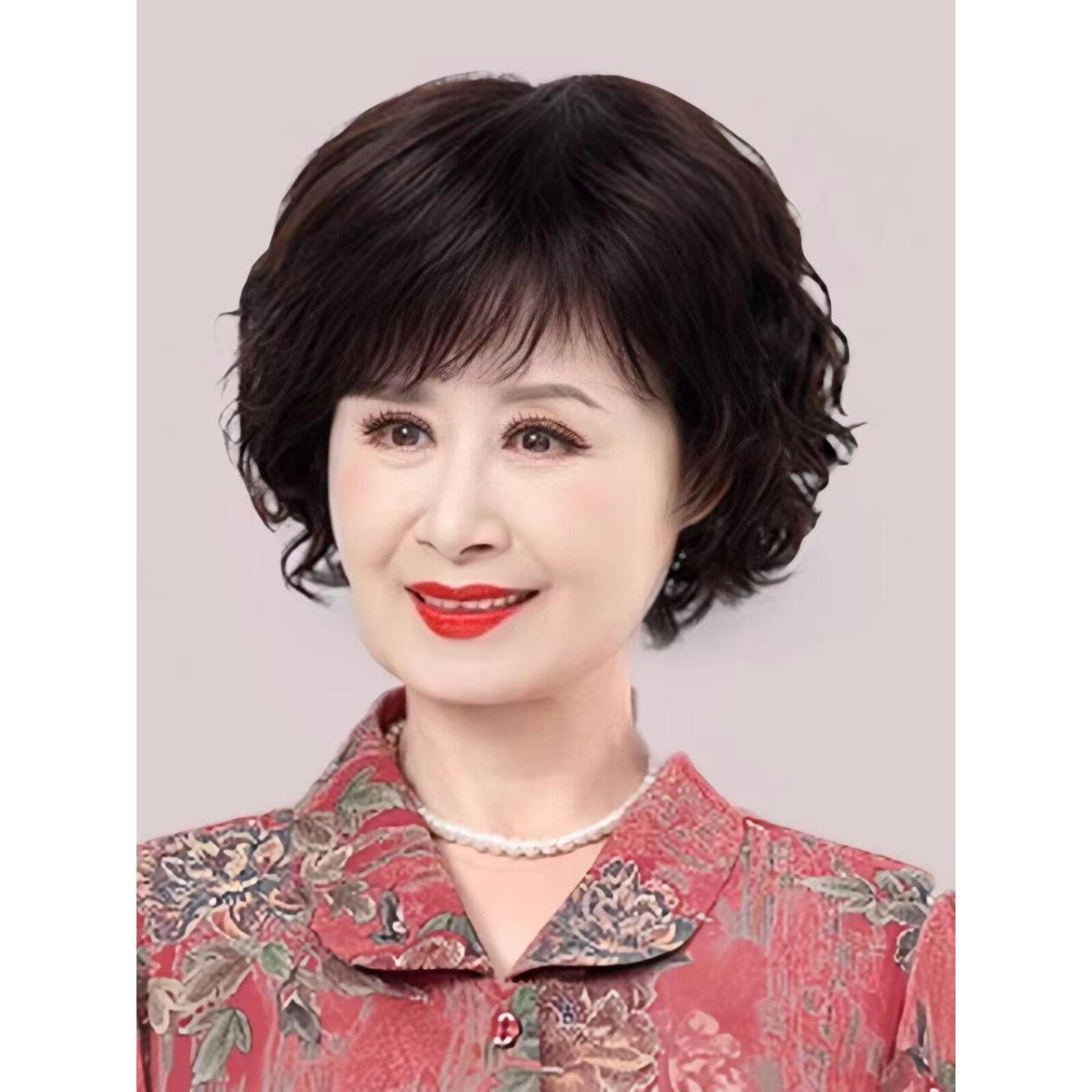 假发真发全真人发全头套中老年女士妈妈款假发女短发自然透气卷发
