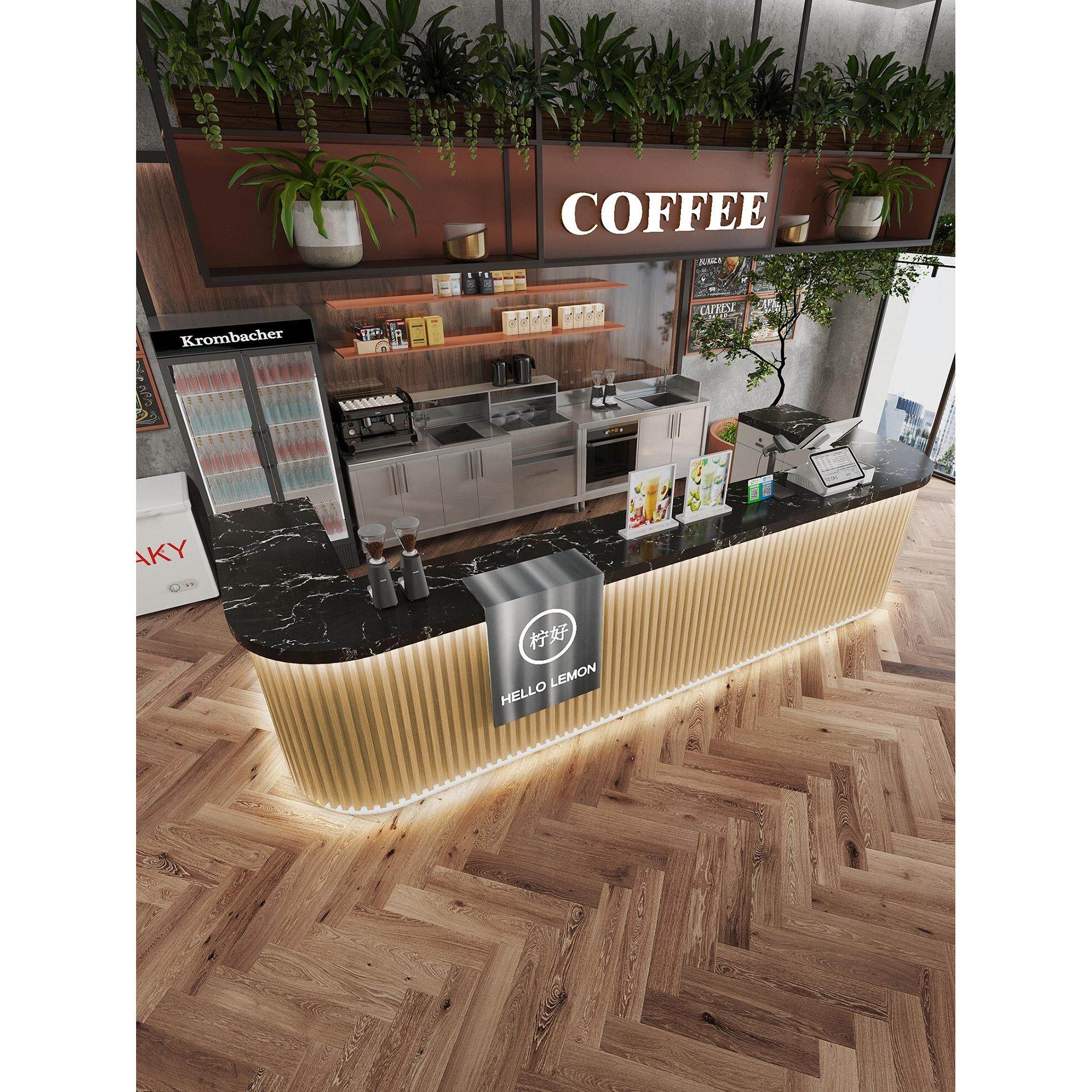 奶茶店吧台收银台柜台蛋糕店花店甜品店大理石纹咖啡店吧台桌定制