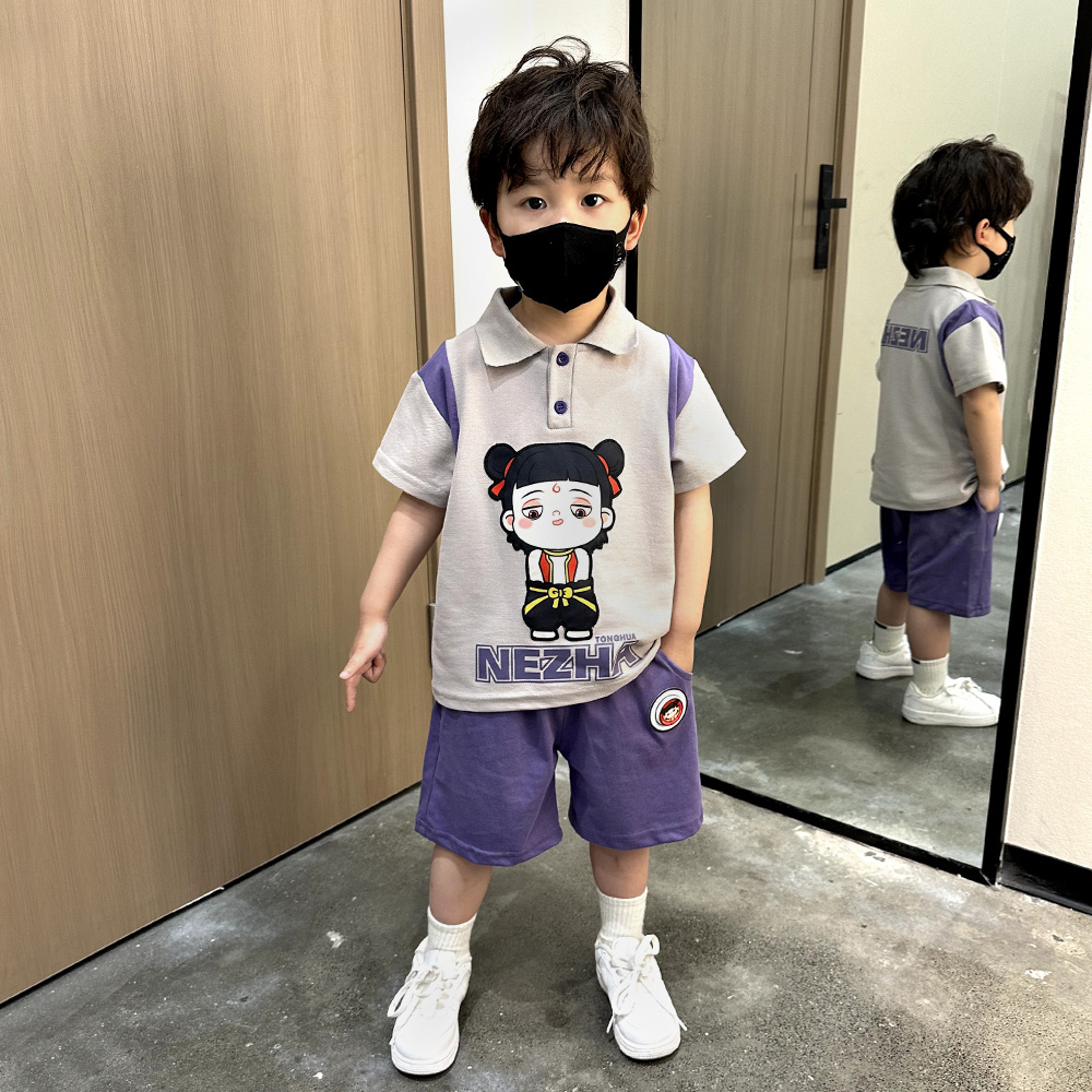 左西哪吒衣服男童夏装polo衫套装2025新款洋气宝宝痞帅儿童夏季短