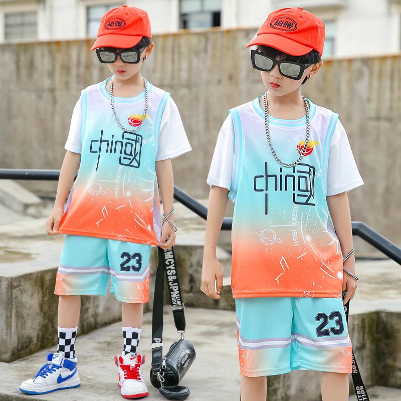左西儿童篮球服23号詹姆斯球衣男童中大童速干假两件运动套装短袖