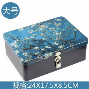 首饰小箱子 复古马口铁盒子带锁收纳盒钥匙桌面化妆品储物家用包装