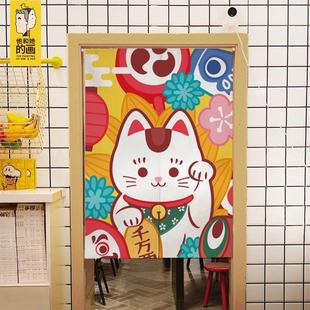 遮挡猫卫生间免打孔半帘 布艺厨房门帘卧室隔断帘家用店铺商用日式
