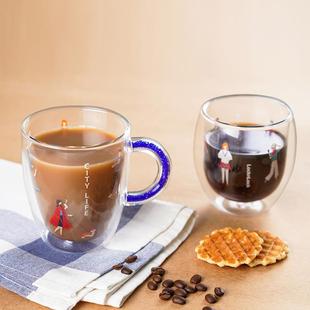 乐扣乐扣双层玻璃杯家用水杯果汁杯女早餐杯喝水杯子带吸管牛奶杯