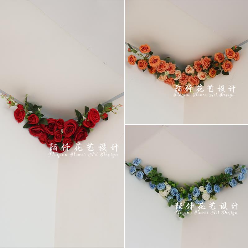 成品结婚婚房客厅屋顶四角装饰仿真花艺婚礼订婚布置装饰婚庆用品