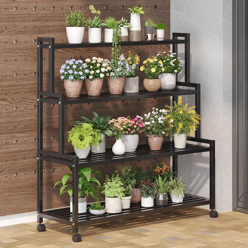 置物架客厅落地式铁艺花架阳台带轮多层阶梯花架子户外庭院可移动