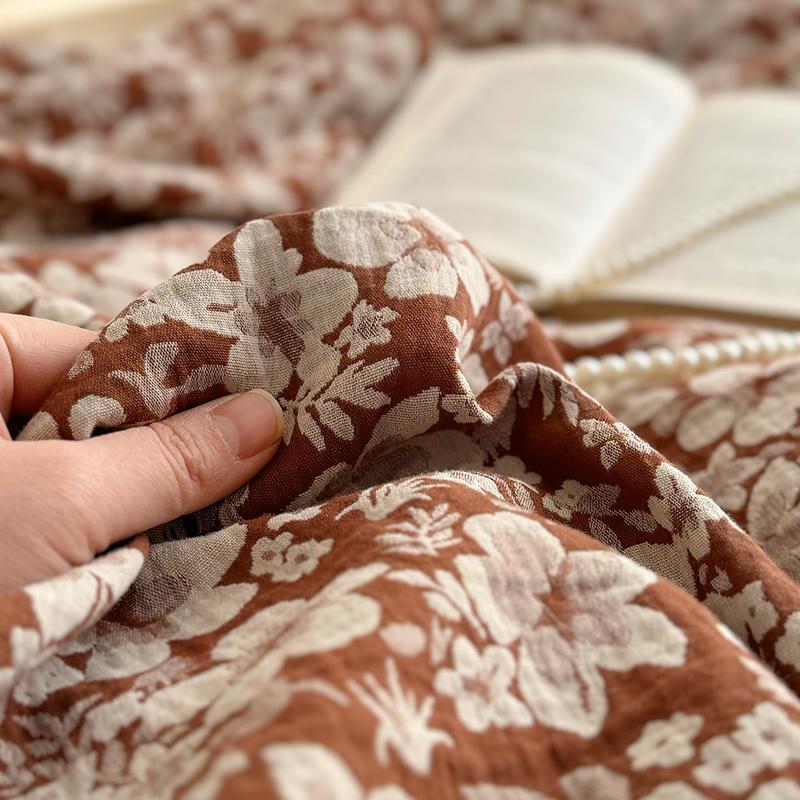 中古田园风全棉色织提花双层纱纯棉纱布被套150x200x230c宿舍被罩