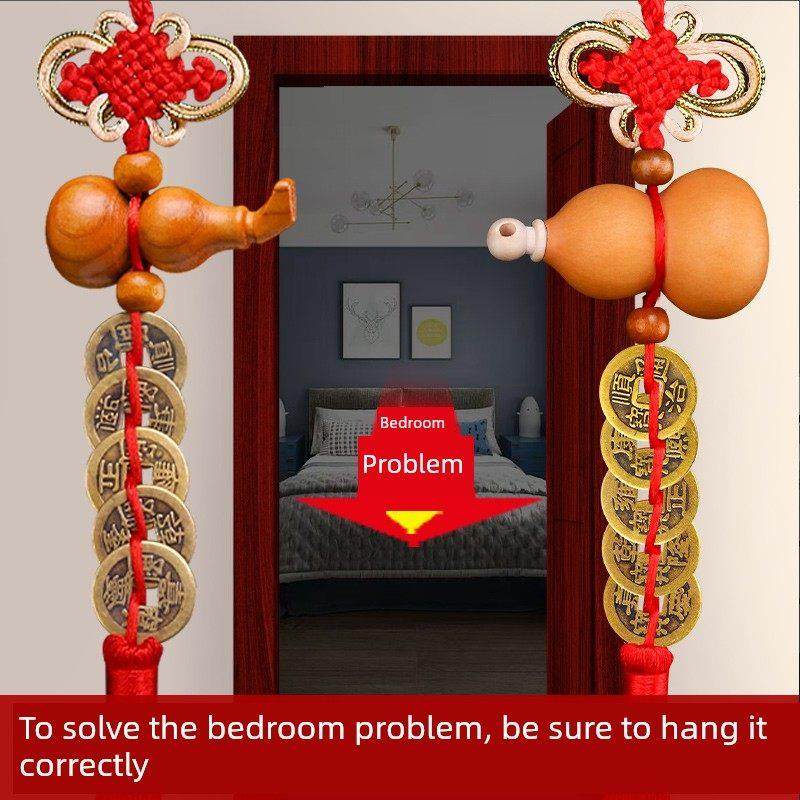 葫芦挂五帝钱卧室门到门门到床铜钱纯铜自然开口家居床头摆件