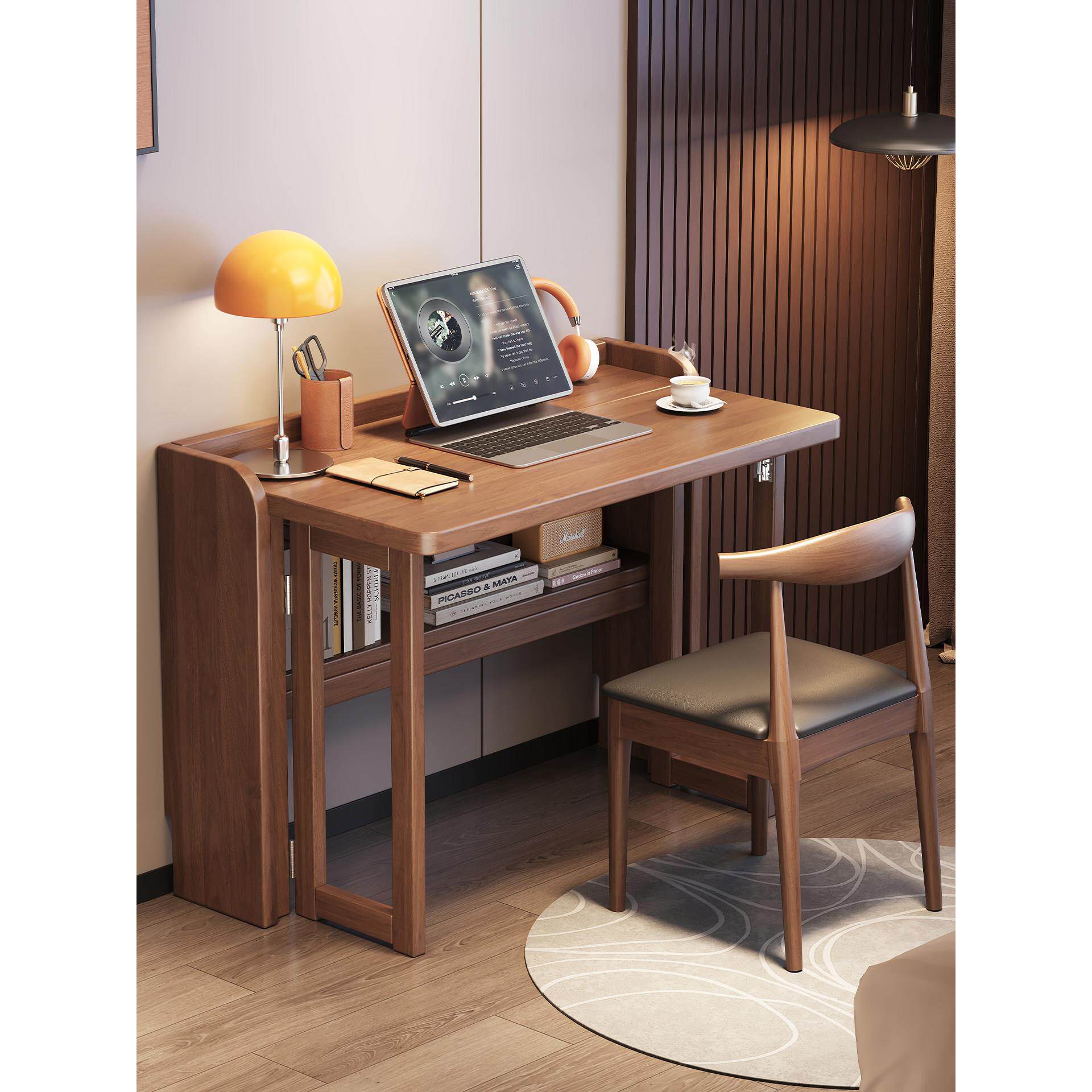 可伸缩实木书桌折叠学生学习桌家用卧室电脑桌写字桌小户型办公桌