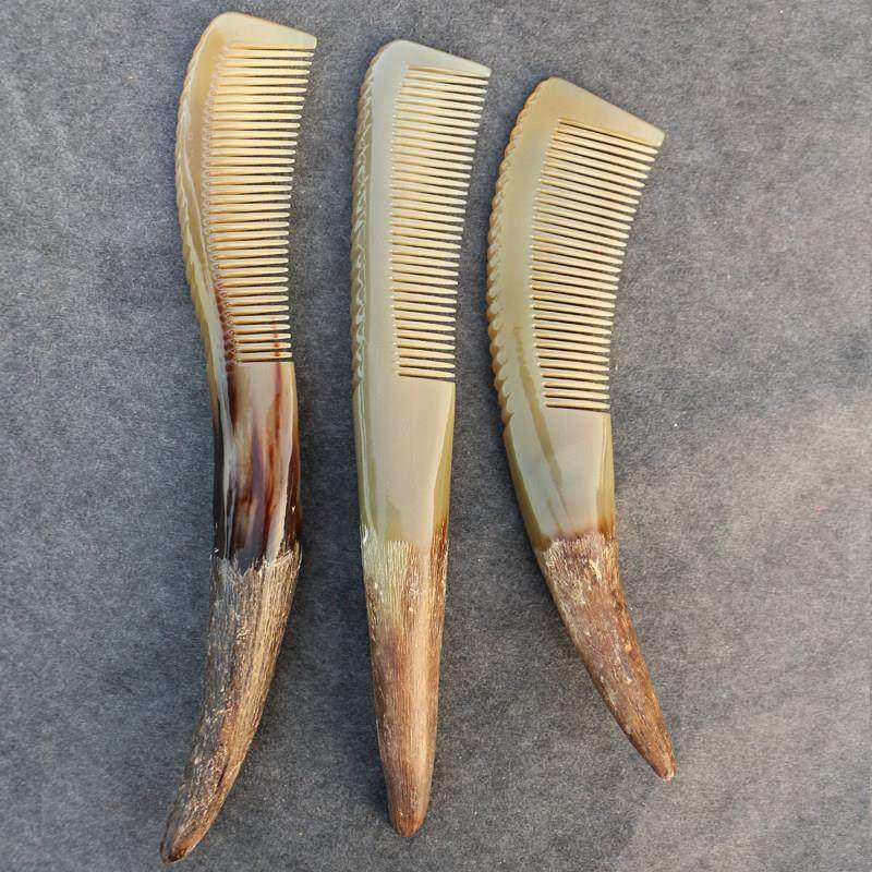一把装天然白牛角按摩梳子密细齿珍藏版自然手柄顺髪梳 长22~30CM