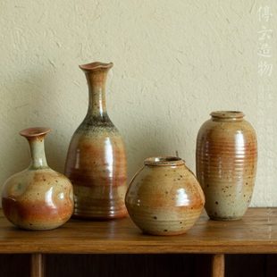 侘寂粗陶花瓶手工花器迷你茶席禅意花插复古志野柴烧风 渚野秋日式