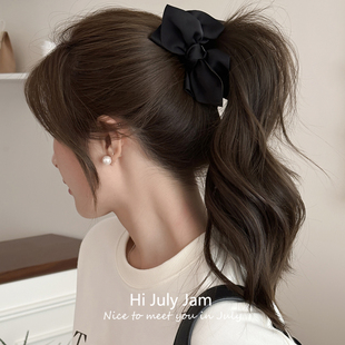 韩国新款 缎面蝴蝶结香蕉夹马尾夹2026气质百搭少女丸子头发抓发饰