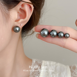 大溪地黑珍珠耳钉2025新款 高级感耳环小众气质无耳洞耳夹耳饰 爆款