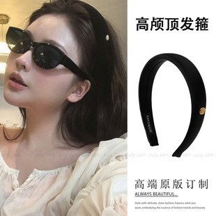 黑色小金標發箍高級感氣質百搭顯臉小高顱頂洗臉發卡頭飾 韓國法式