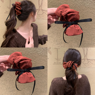 秋日红棕 蝴蝶结香蕉夹高马尾竖夹后脑勺盘发扭扭发夹 扁头救星
