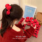 新年红色KT海绵蝴蝶结香蕉夹女后脑勺高马尾竖夹发卡韩系可爱头饰