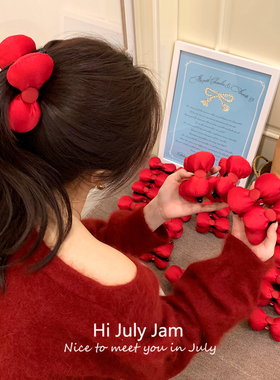 新年红色KT海绵蝴蝶结香蕉夹女后脑勺高马尾竖夹发卡韩系可爱头饰