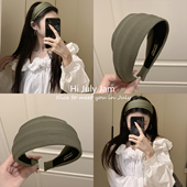 橄榄绿超气质 针织坑条宽边发箍日常外戴高颅顶发卡洋气时尚 头箍