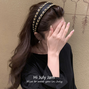 法式 黑色小香风链条宽边发箍女日常外戴高颅顶洗脸头箍高级感发饰