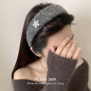 初雪 秋冬氛围感雪花水钻毛呢发箍圣诞节日常外戴高颅顶发卡头饰