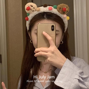可爱卡通毛绒绒发箍小丑洗脸发卡女款 秋冬敷面膜化妆宽边压发头箍
