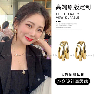 爆款 圈圈耳环女纯银2025新款 耳钉夸张大耳圈高级感耳饰 同款 大嫂