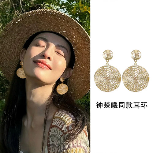 金属个性重工金色圆形耳环