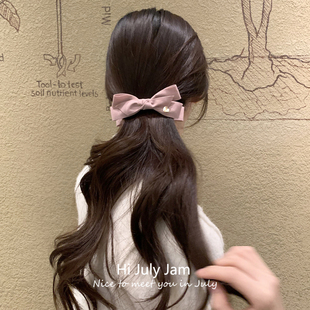 韩国麂皮绒蝴蝶结香蕉夹女后脑勺高马尾竖夹简约气质发夹横夹发饰
