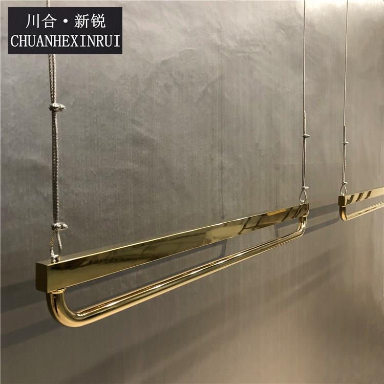 钛金服装店吊挂 不锈钢正挂衣架中岛展示架上墙正挂侧挂服装货架