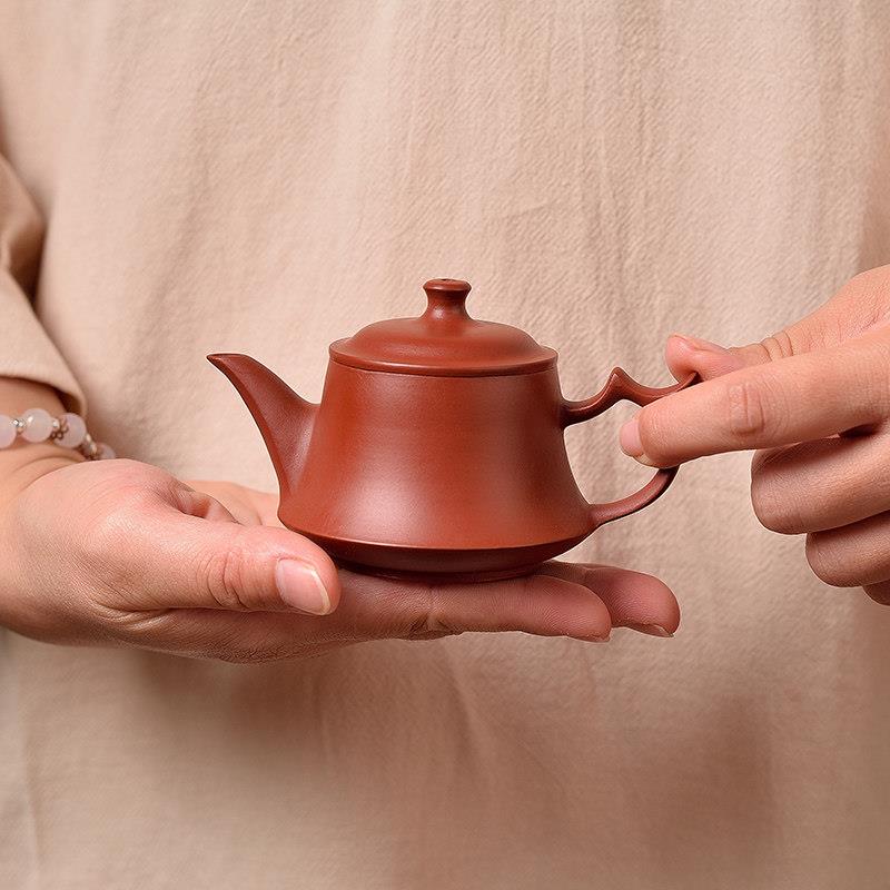 潮州手拉壶中式紫砂壶冲茶壶泡茶壶功夫茶具朱泥家用可倒立汉钟壶