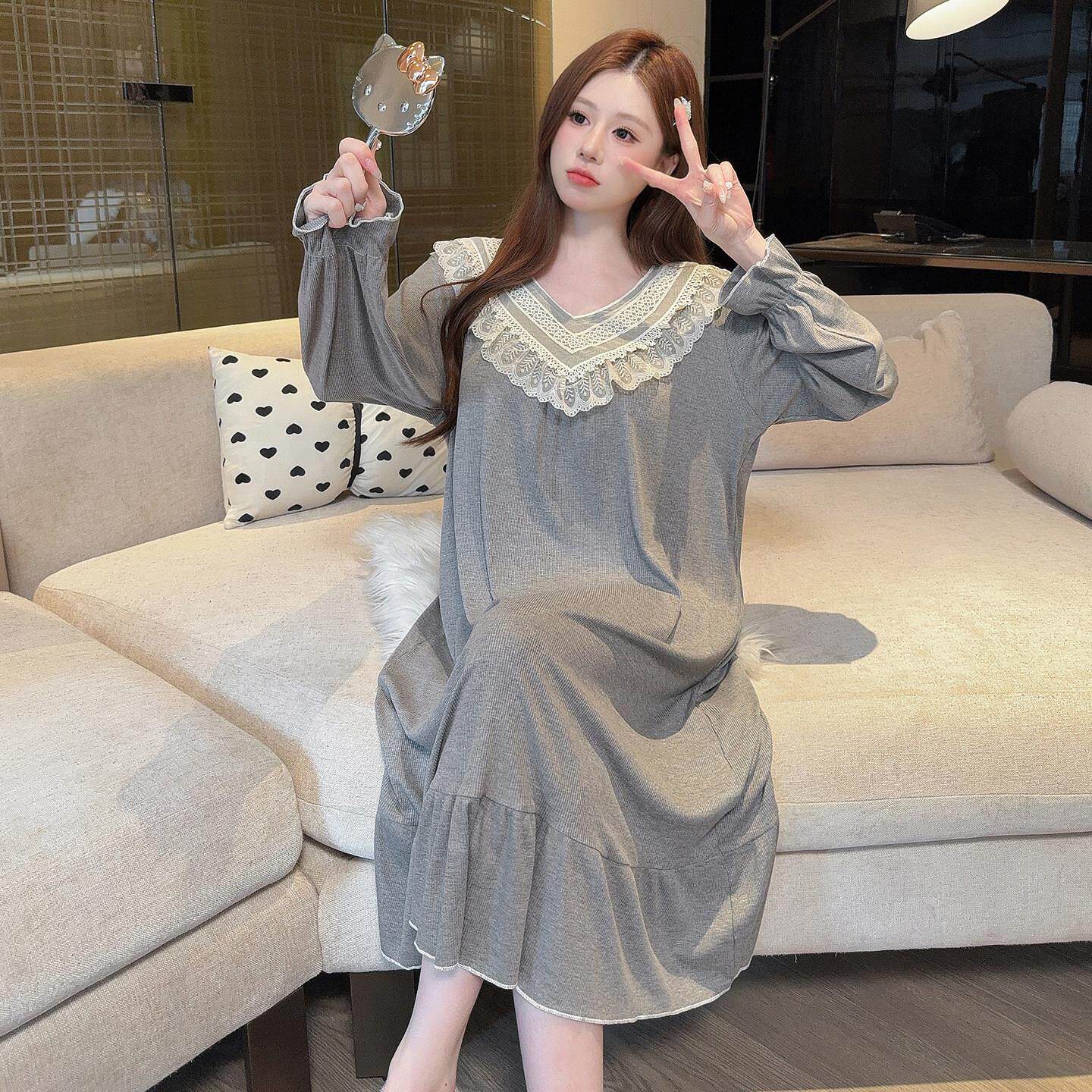睡裙女款2026新款秋带胸垫一体式莫代尔孕妇大尺码可外穿连身睡裙
