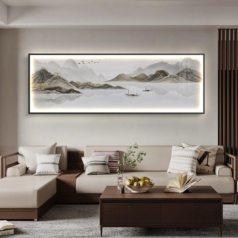 新中式国画客厅装饰画横幅水墨山水画沙发背景墙挂画大气靠山壁画