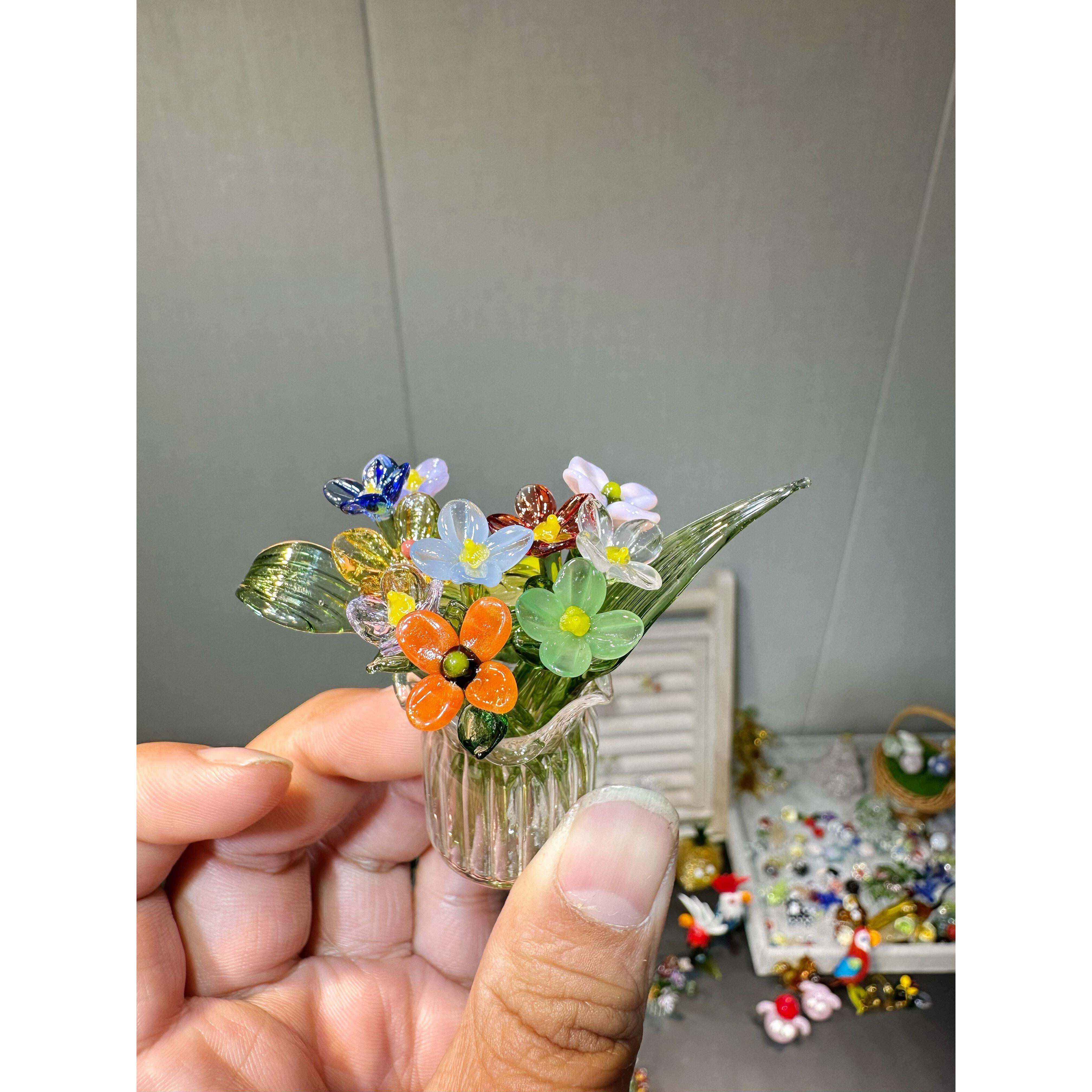 七色小花迷你琉璃插花带花瓶自己备注颜色梳妆台摆件工位摆件桌面