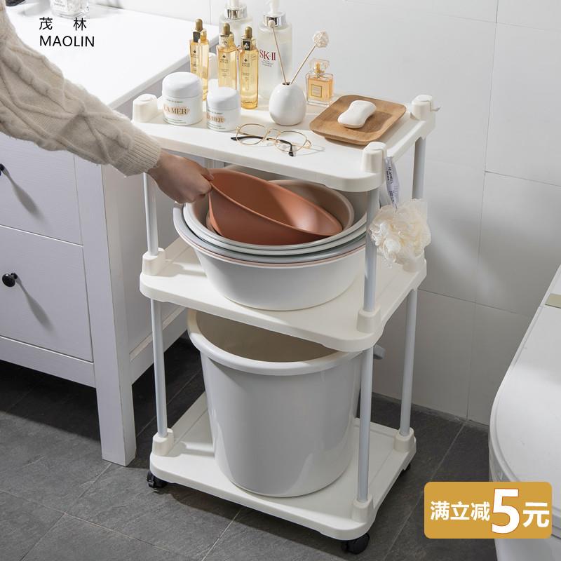 浴室置物架落地收纳架洗手间厕所卫生间可移动带轮多层三角脸盆架