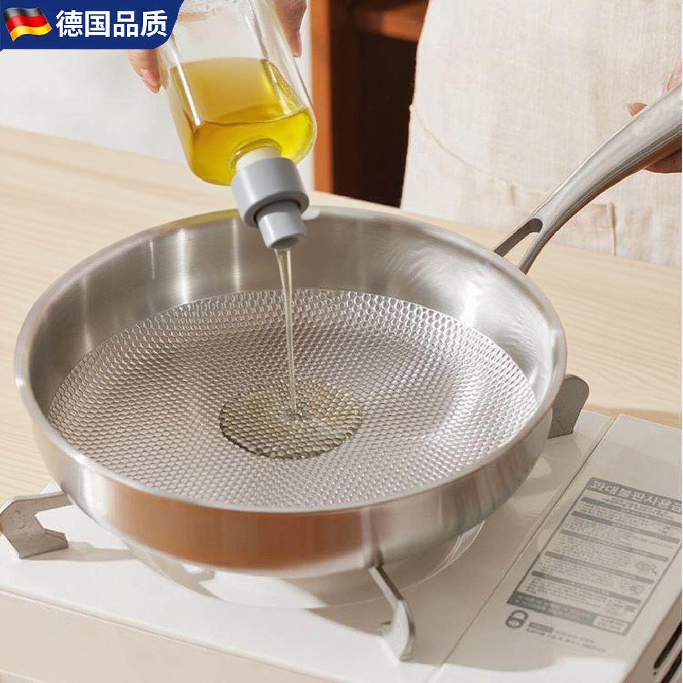 Monrita德国316不锈钢平底锅家用无涂层煎牛排加厚电磁炉燃气煎锅