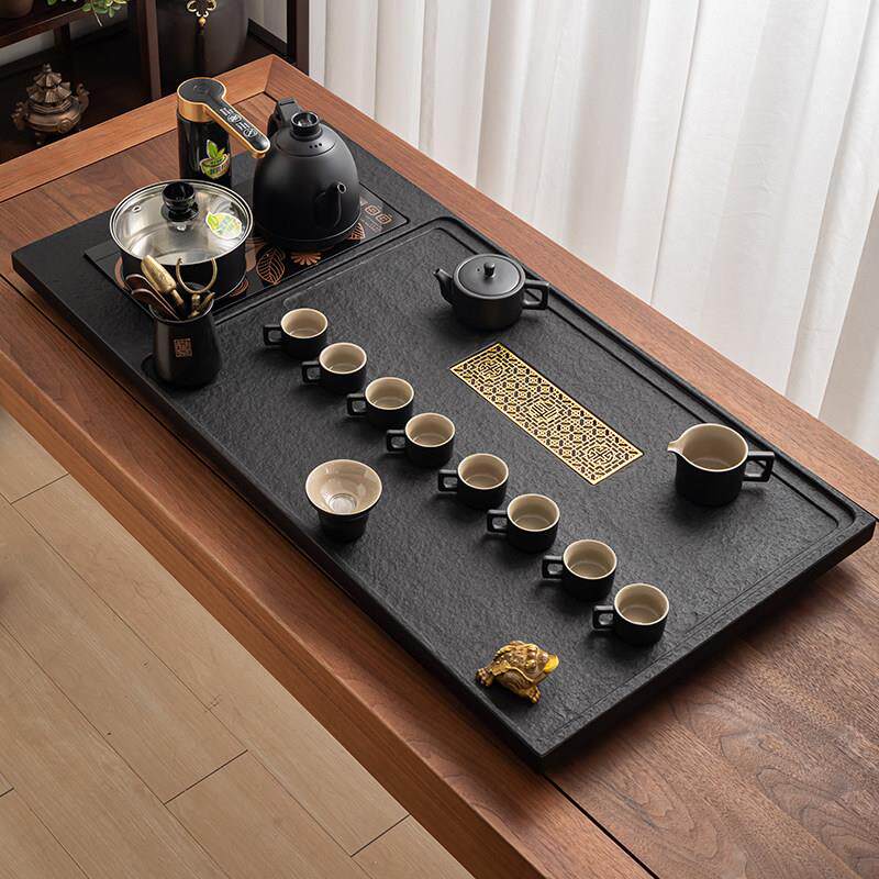 天然乌金石茶盘全自动套装一体办公室家用烧水电磁炉茶具茶台茶海