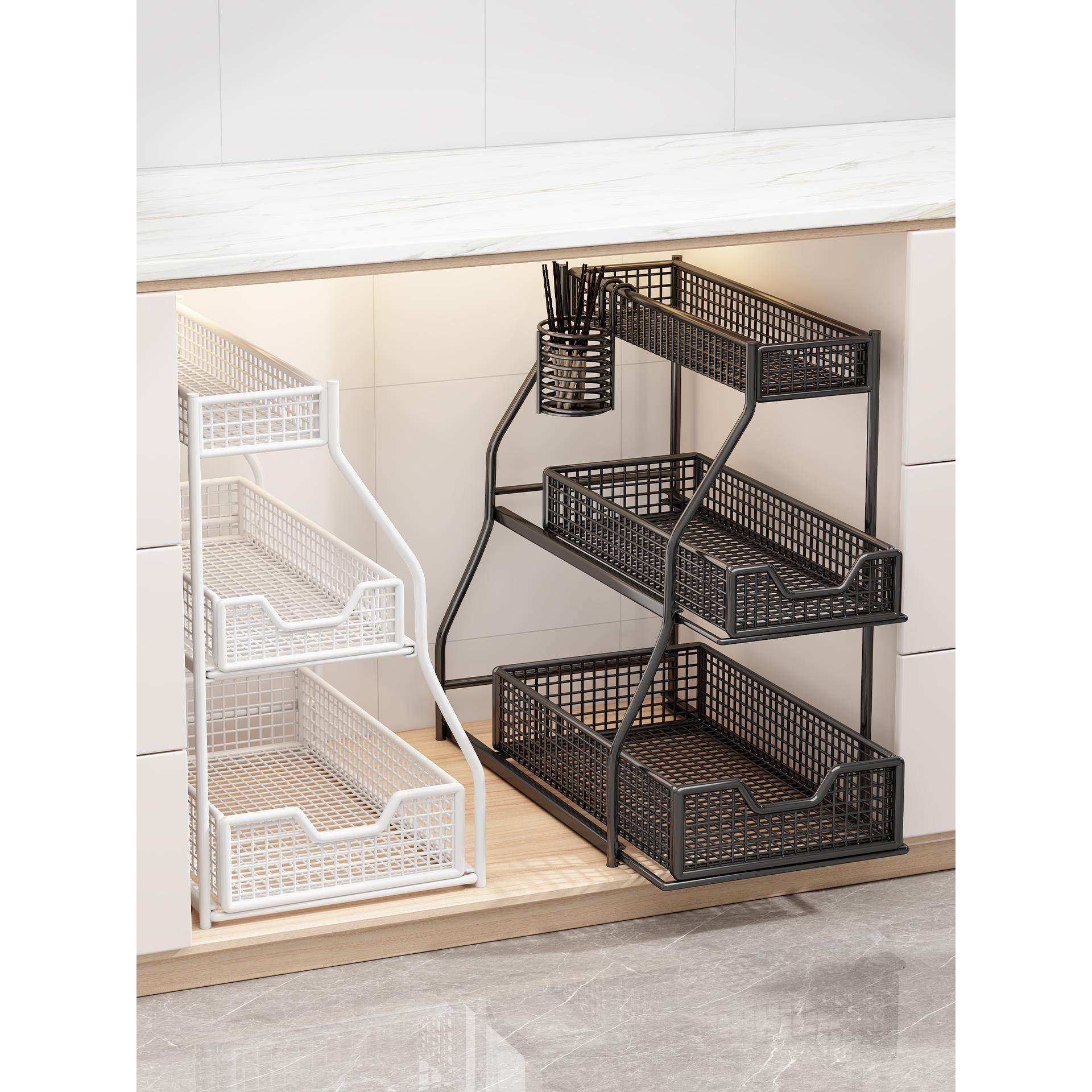 浴室下水槽柜抽拉式置物架双层卫生间拉篮收纳整理架浴室柜分层架,家庭/个人清洁工具,浴室角架/置物架,淘宝优惠券,粉丝福利购,淘宝优惠卷