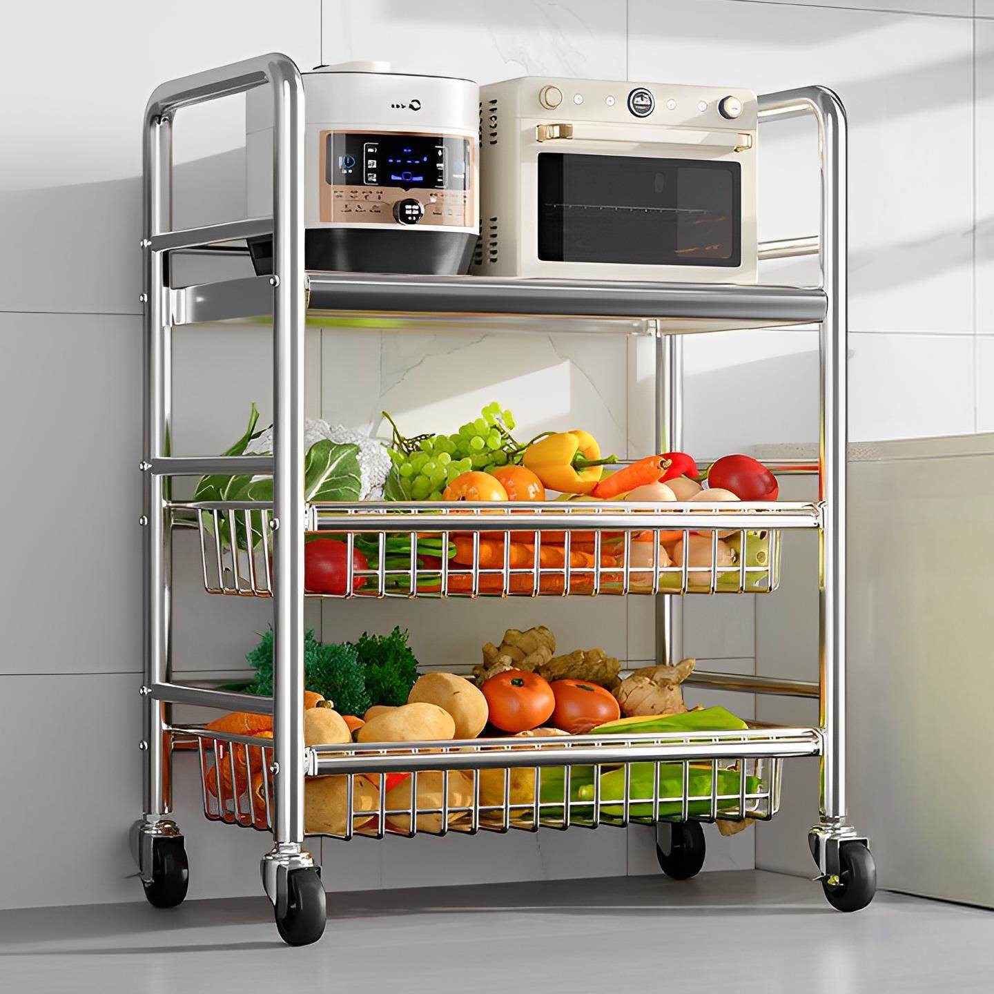 不锈钢置物架厨房落地多层蔬菜收纳层架微波炉架子多功能菜篮置物,厨房/烹饪用具,厨房置物架/置物柜/角架,淘宝优惠券,粉丝福利购,淘宝优惠卷