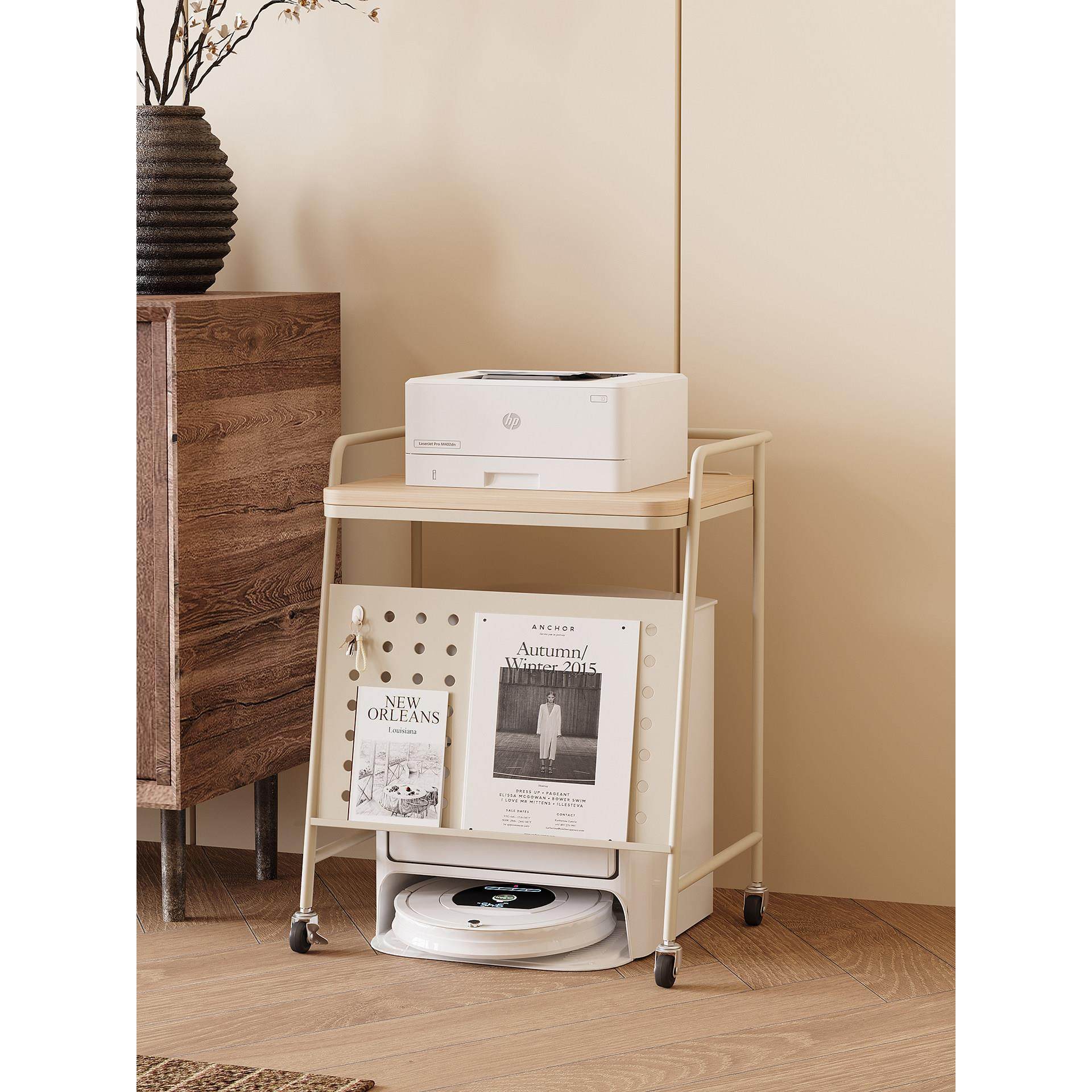 扫地机器人上方打印机置物架落地带轮子沙发边几鱼缸架基站收纳柜