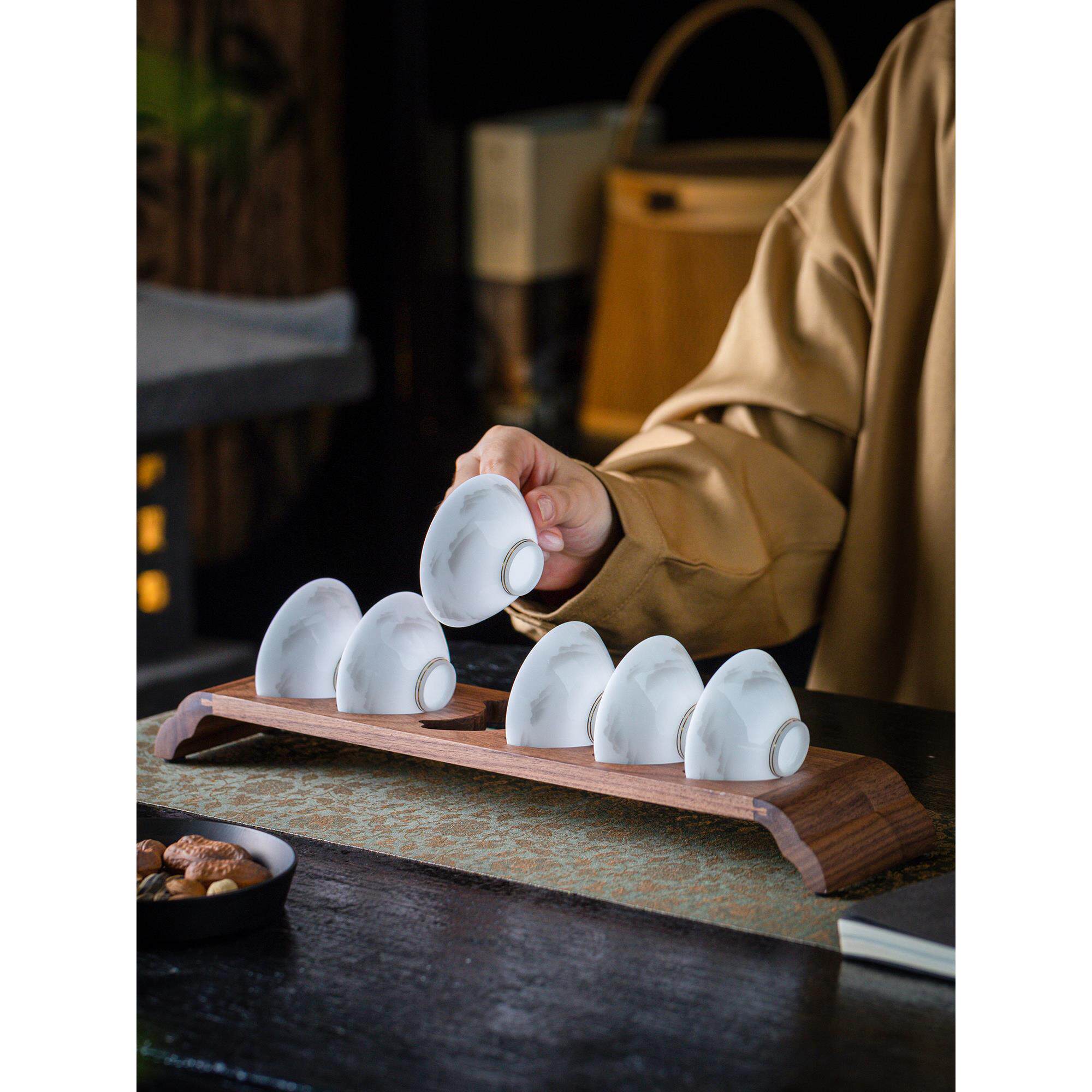 高端 德化冰种玉白瓷斗笠杯6祇装功夫小茶杯品茗杯待客茶碗羊脂玉