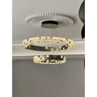 轻奢后现代客厅吊灯设计师简约创意水晶圆环餐厅卧室别墅覆式吊灯