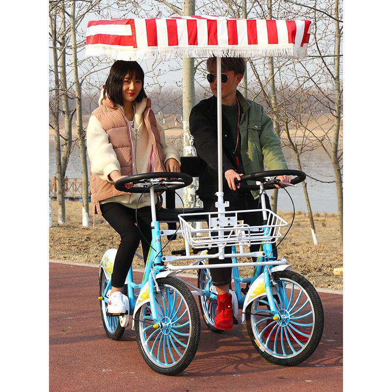 亲子自行车、双人骑行、四轮夫妇双人自行车可配合儿童三人观光、