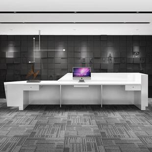 广州办公前台白色烤漆前台桌弧形接待台收银台迎宾台大厅创意吧台